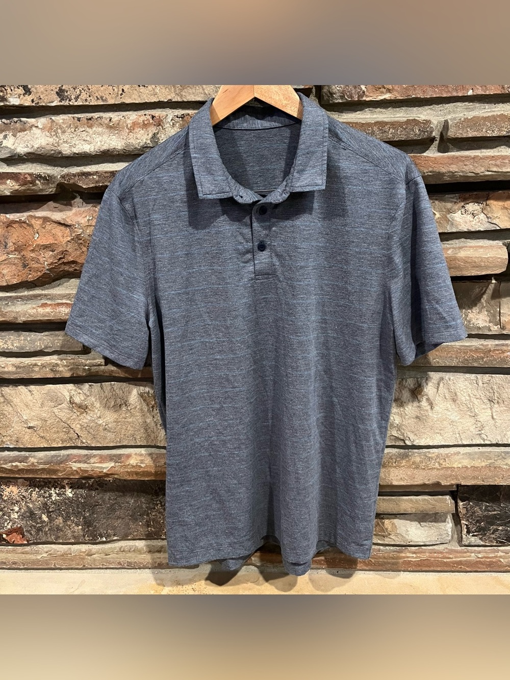 Lululemon Athletic Heathered Gray Striped Short-Sleeve Polo Shirt